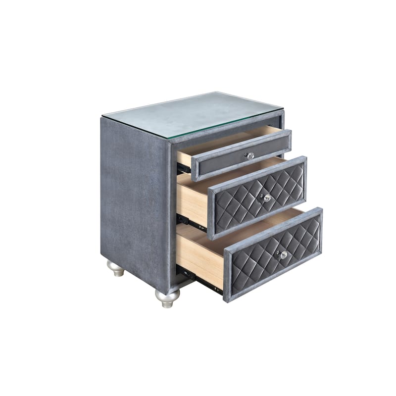 1pc Glam 3-Drawer Nightstand Velvet