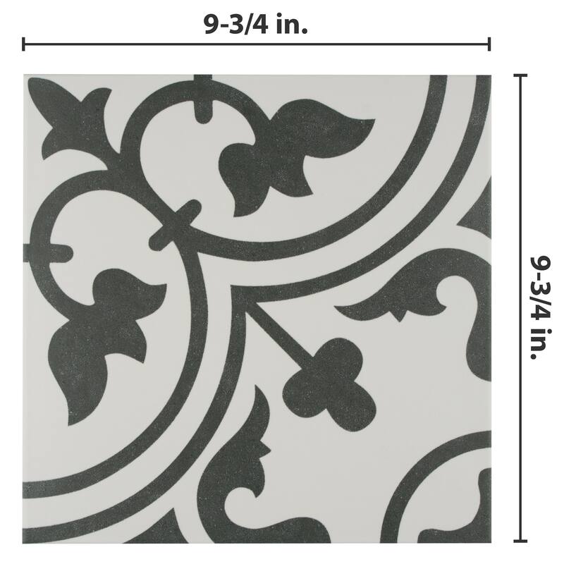 Merola Tile Arte White Encaustic 9.75" x 9.75" Porcelain Floor and Wall Tile