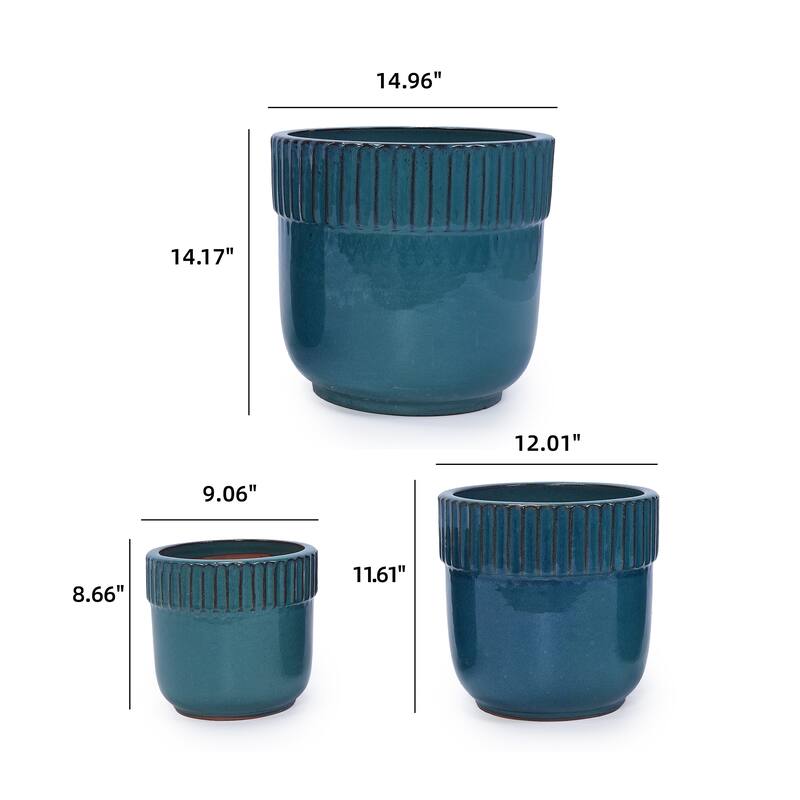 Glossy Ribbed Handmade Ceramic Planter Pot, for Succulents and Herbs