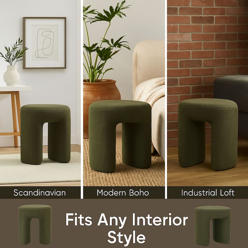 Plush Teddy Fabric Small Ottoman Foot Stool Vanity Stool for Bedroom
