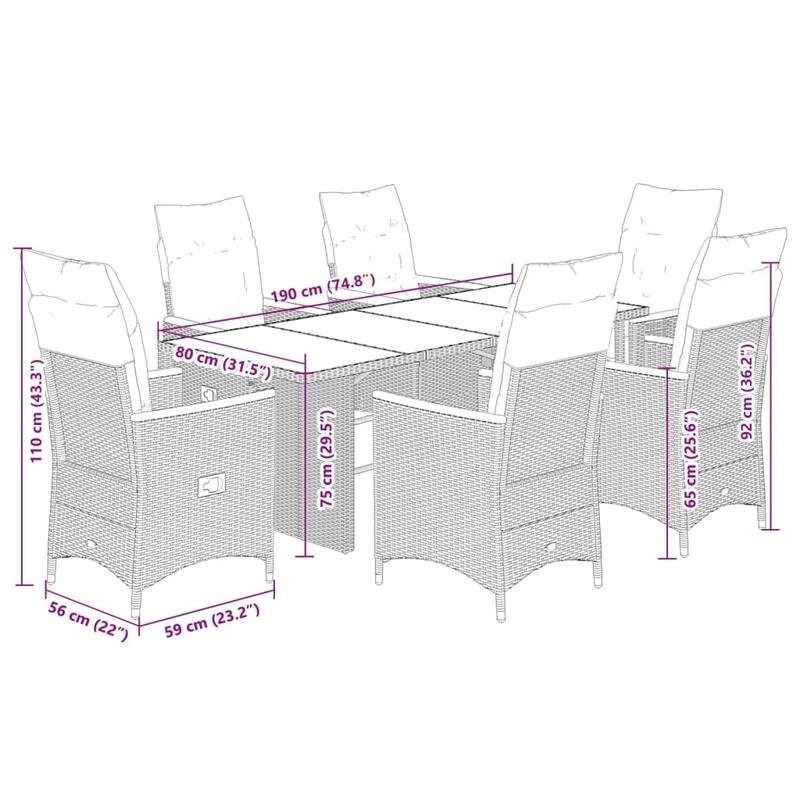 vidaXL Garden Dining Set Black - 23.2 x 22.0 x 36.2 in