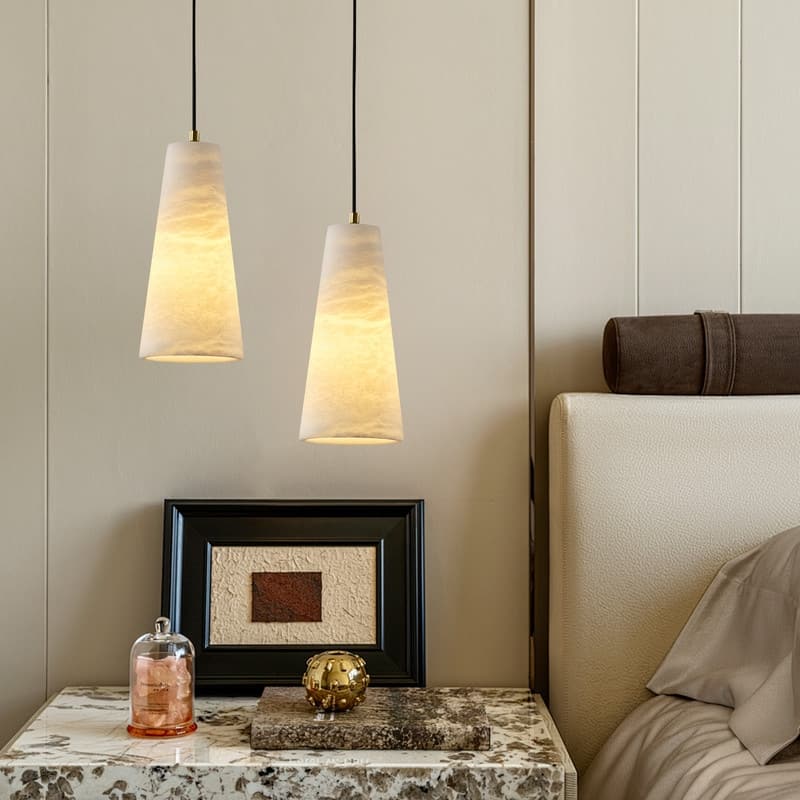 KAYLA 2 Light Pendant Light, Cone Natural Alabaster Shade Pendant Light for Dining Room, Kitchen Island(Bulb Included)