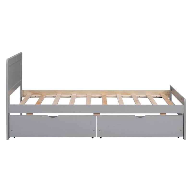 Nestfair Modern Design Twin Size Platform Bed Frame with 2 Drawers
