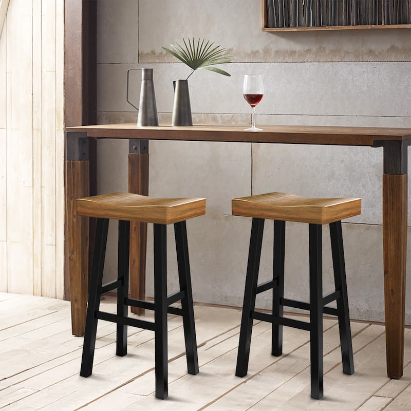 31" Farmhouse Solid Wood Backless Set of 2 Saddle Stool