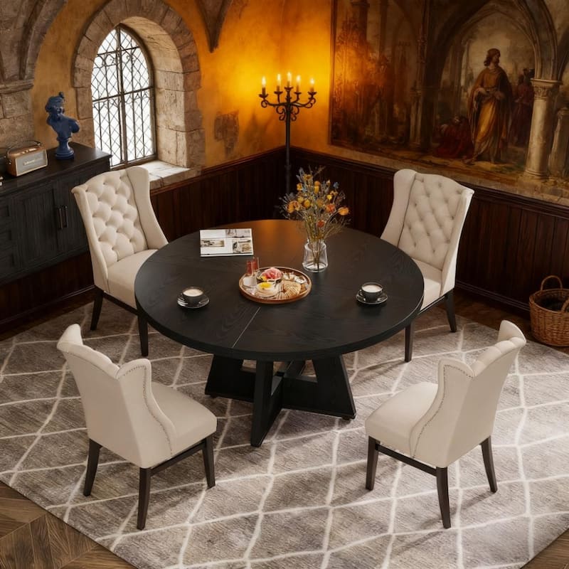 Round Dining Table Office Table, 47-Inch Kitchen Table Meeting Table with Sturdy Pedestal Base, Easy Assembly