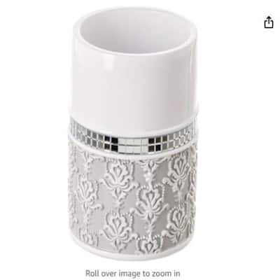 Creative Scents Mirror Damask Gray and White Bathroom Tumbler Cup - White /Grey - Grey/White