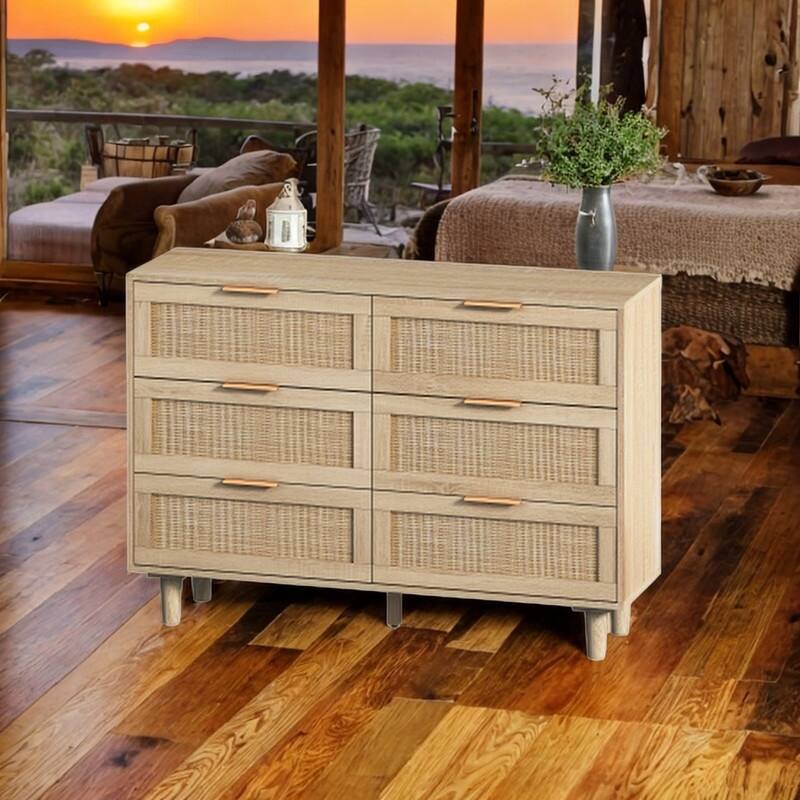 Natural 6-Drawers Rattan Storage Cabinet