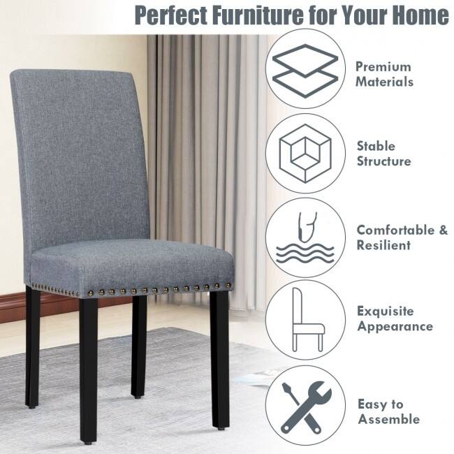 Set of 2 Fabric Upholstered Dining Chairs with Nailhead