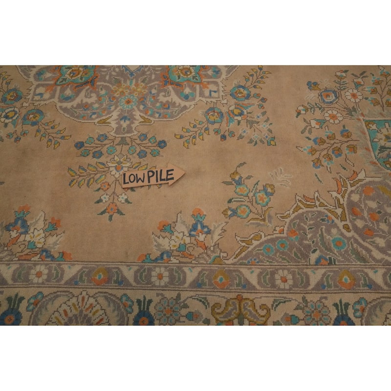 Hand Knotted Oriental 100% Wool Carpet Traditional Floral Brown Tabriz Area Rug - 12' 4'' X 9' 8''