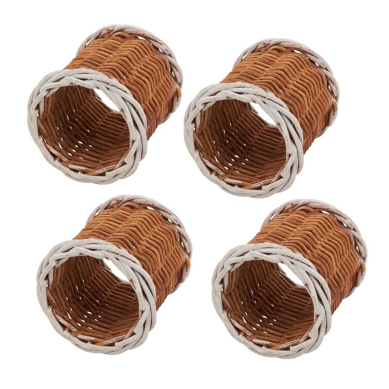 Rustic Charm Two-Tone Rattan Napkin Ring (Set of 4)