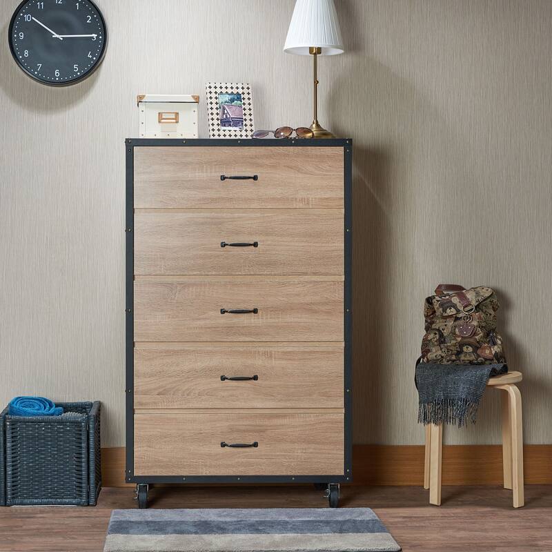 Five Drawers Dresser with Caster Wheels