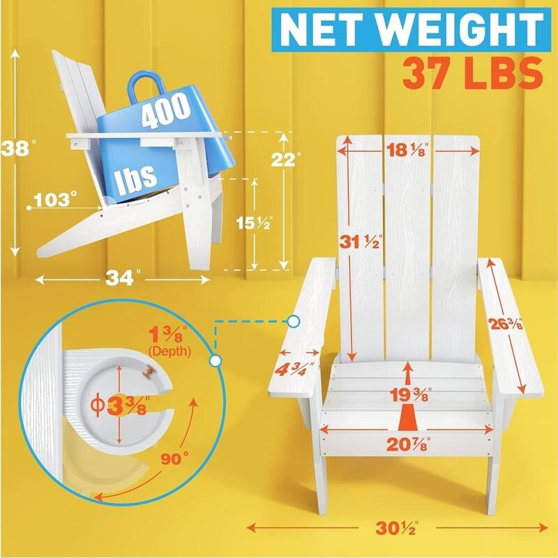 WINSOON Adirondack Chair with Cup Holder All Weather,Made Of HIPS