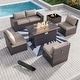 preview thumbnail 46 of 99, Outdoor Patio Furniture Set, All Weather PE Wicker Sectional Conversion Sofa set with Firepit(Optional)