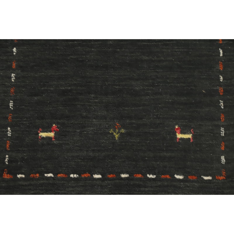 Hand Knotted Oriental 100% Wool Carpet Tribal Animal Pictorial Greys & Charcoal Gabbeh Area Rug - 3' 0'' X 2' 0''