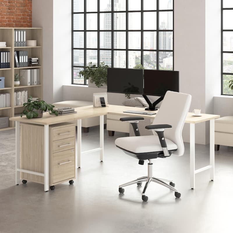 Bush Business Furniture Hustle 72W x 24D L Shaped Desk with Drawers - Natural Elm