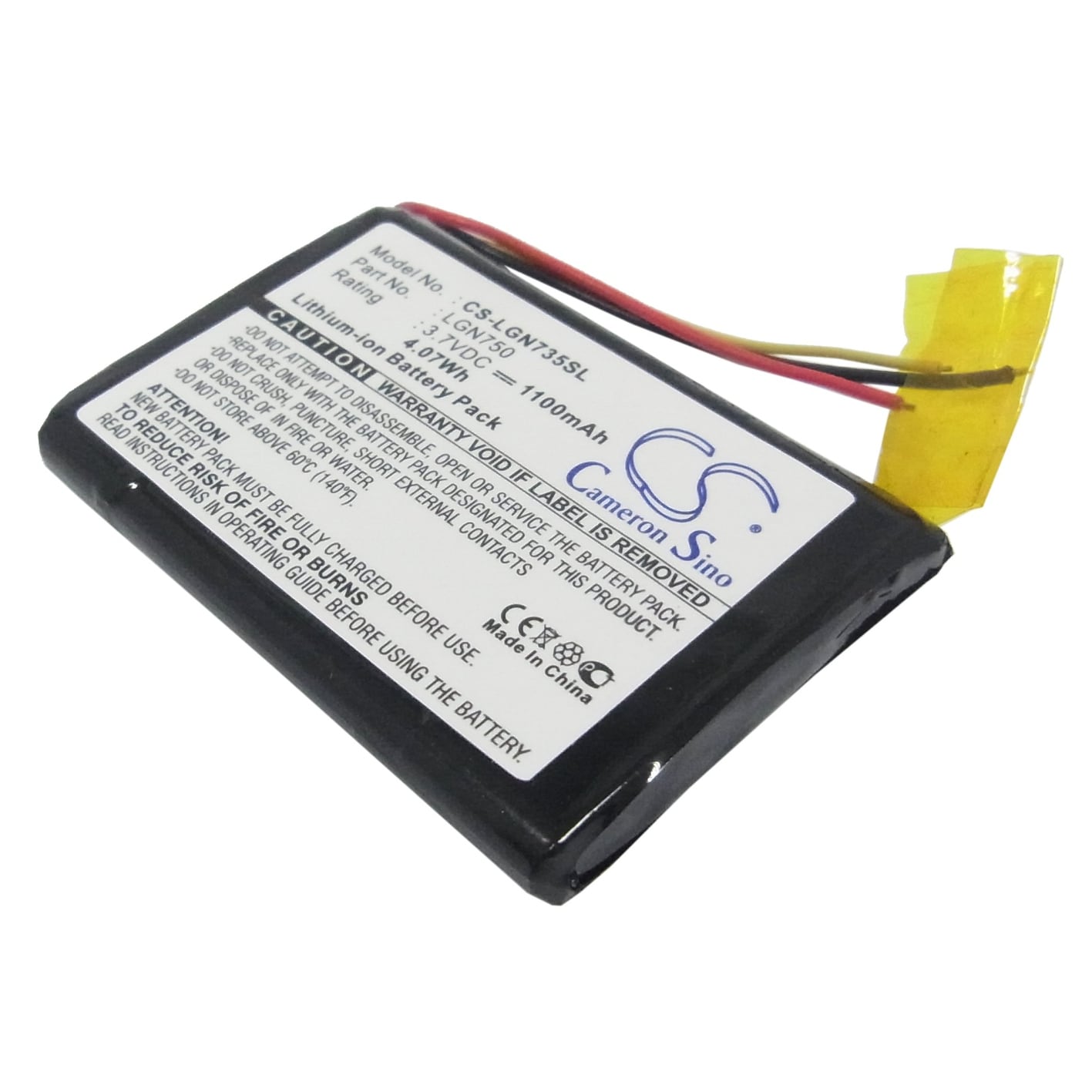 Battery for LG GPS CS-LGN735SL LN700 LN704 LN705 LN710 LN715 LN730 LN735 LN740 - Black