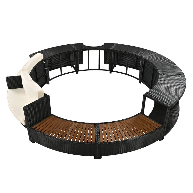 Outdoor Patio Rattan Spa Surround Frame Sofa Set with Storage Spaces, Bench and Cushions