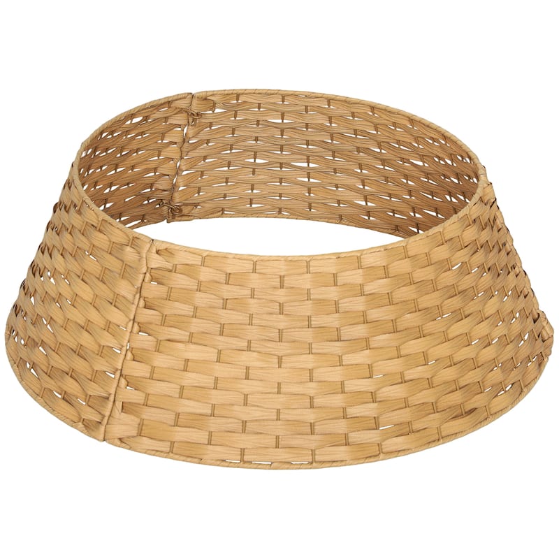 HOMCOM 27 inch Rustic Christmas Tree Collar, Plastic Woven Christmas Tree Skirt, Base Cover for Party, Holiday, Home Decoration - natual