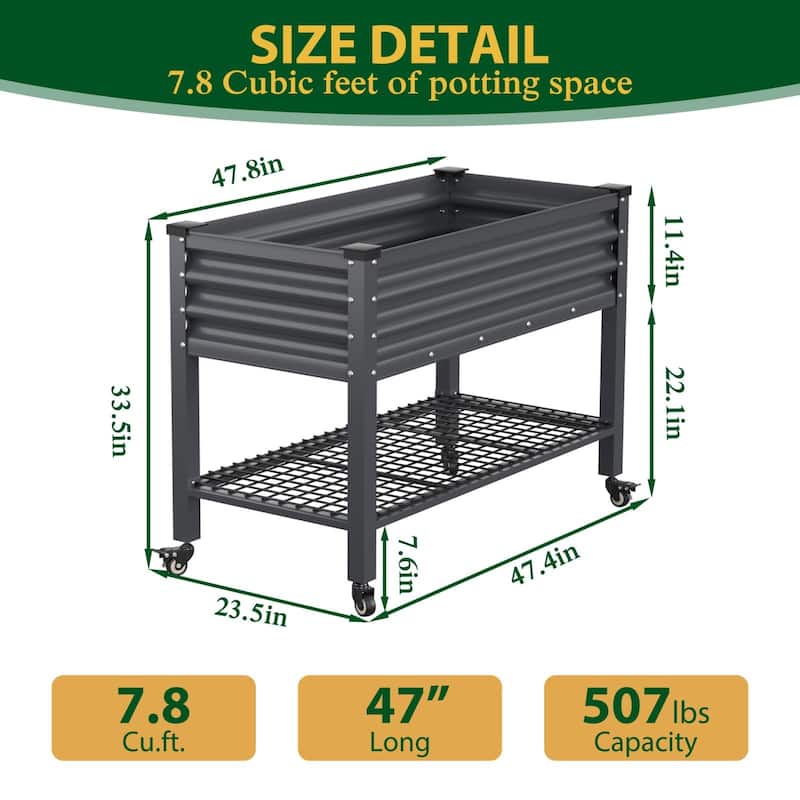 VEIKOUS 7.8 Cu.ft Galvanized Steel Raised Garden Bed, Large Outdoor Planter Box with Drainage Holes, Wheels