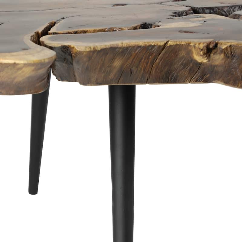 Brown Wood Handmade Live Edge Top Living Room Coffee Table with Black Metal Tripod Legs