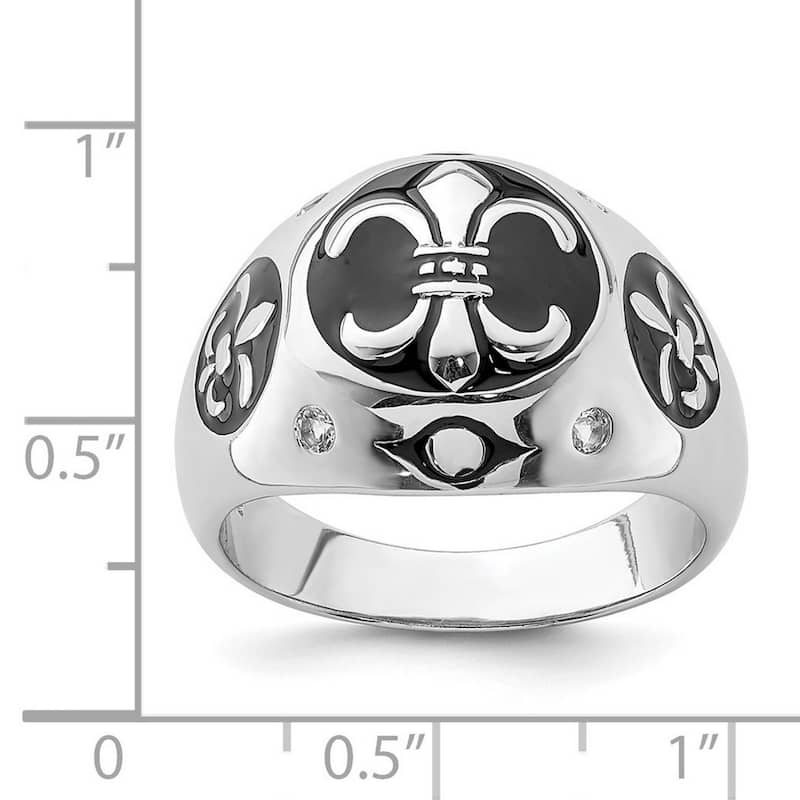 Curata 925 Sterling Silver Open back Polished White Topaz Fleur De Lis Ring