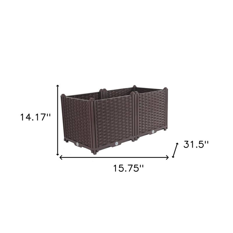 HomeRoots 32" X 16" Dark Brown Heavy Duty Plastic Rectangular Self Watering Planter Box