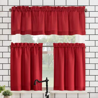 No. 918 Martine Microfiber Semi-Sheer Rod Pocket Kitchen Curtain Valance and Tiers Set