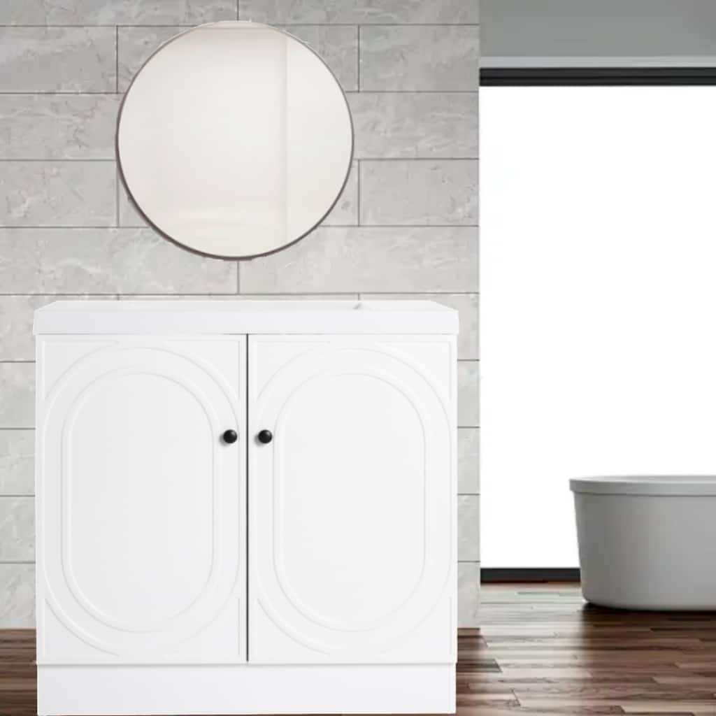Modern 24" Bathroom Vanity with White Resin Sink, 2 Soft-Close Cabinet Doors, and Metal Handles