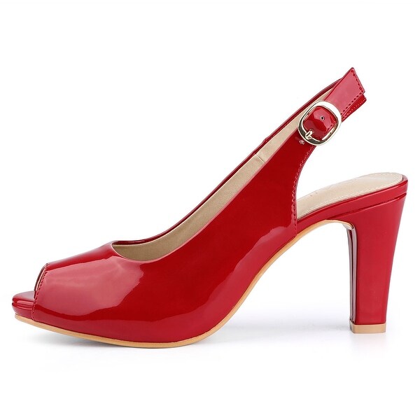 red chunky heels closed toe