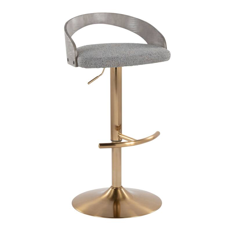 Grotto Adjustable Barstool with Gold Base - Grey