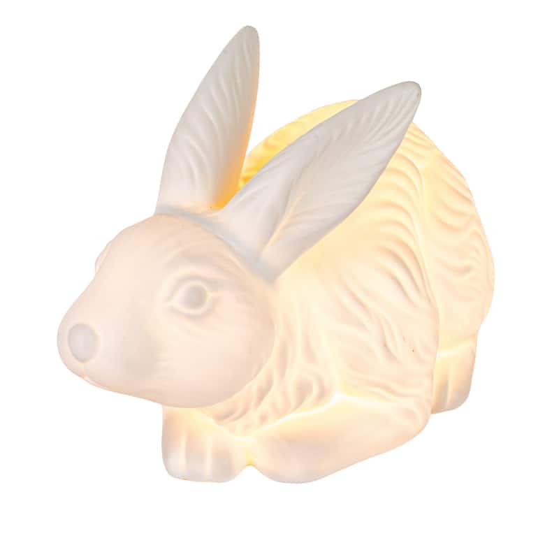 Stoneware Rabbit Shaped Lamp with Inline Switch, Bisque White - 11.5"L x 5.8"W x 7.3"H