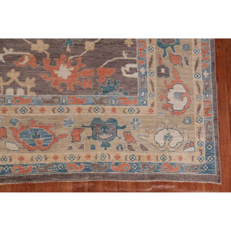 Hand Knotted Oriental 100% Wool Carpet Transitional All-Over Greys & Charcoal Oushak Area Rug - 12' 3'' X 9' 0''