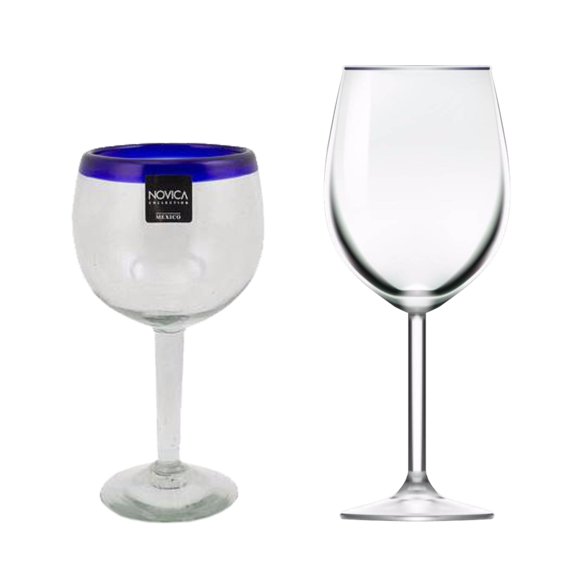 NOVICA Artisan Handblown Recycled Wine Glasses Blue Clear Mexican Cocktail  Drinkware 'Sapphire Globe'(Set of 4) - Bed Bath & Beyond - 6143269