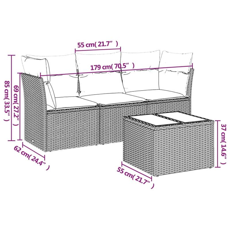 vidaXL Patio Sofa Set with Cushions Outdoor Furniture 3 Piece Poly Rattan