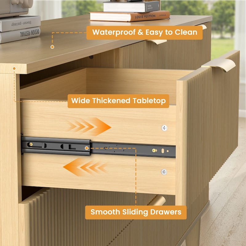 Meyreso Modern Boho Wave Wood Dresser, Wide Storage Cabinet