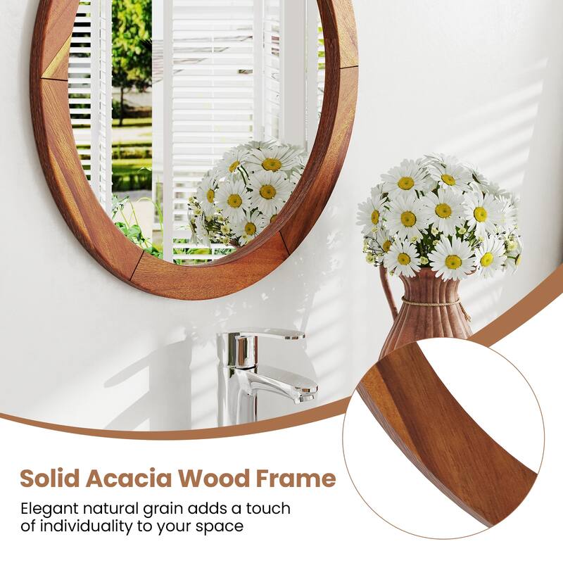 Gymax 27'' x 27'' Rustic Wall Mounted Decorative Mirror w/Solid Acacia