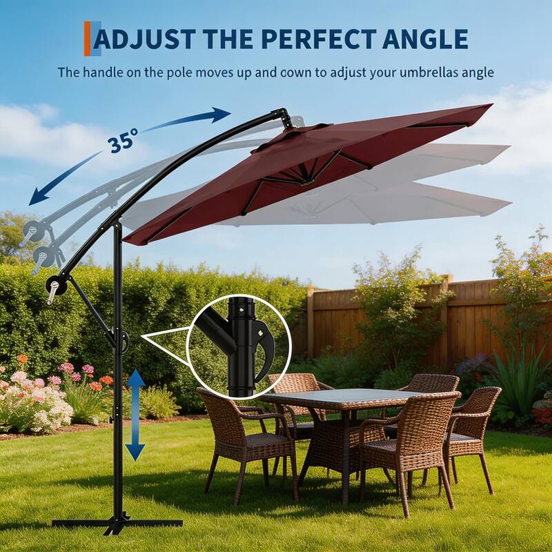 10 ft Offset Patio Umbrella, with with Easy Lift & Tilt Adjustment