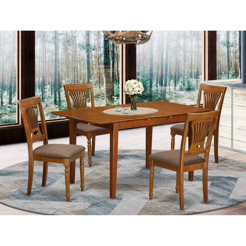 Kitchen Table Set 5 Piece - Rectangular Dining Table with 4 Chairs - Saddle Brown Finish