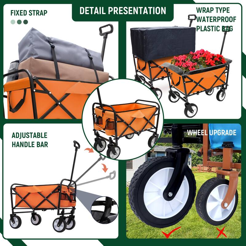 Heavy-Duty Collapsible Wagon with 3-Piece Multi-Use Bag Set - Utility Cart with Liner Covers