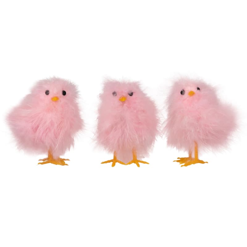 Furry Chicks Easter Decorations - 3.25" - Set of 3