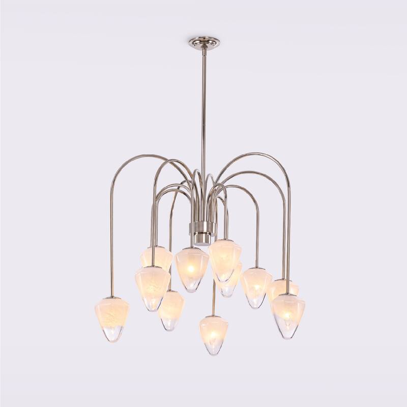 VidaLite Nimbus 12-Light Polished Nickle Chandelier With Snow White Glass Shades, Modern & Contemporary Style - 29" x 36"
