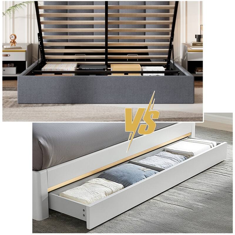 Modern Upholstered Lift-Up Storage Platform Bed with Headboard