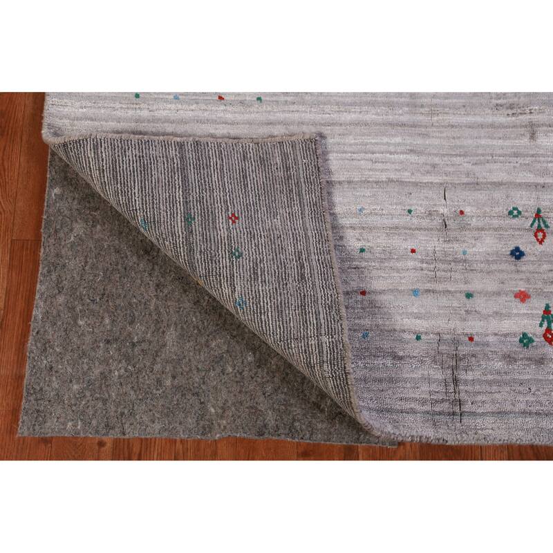 Hand Knotted Oriental 100% Wool Carpet Tribal Tribal Greys & Charcoal Gabbeh Area Rug - 9' 11'' X 7' 9''