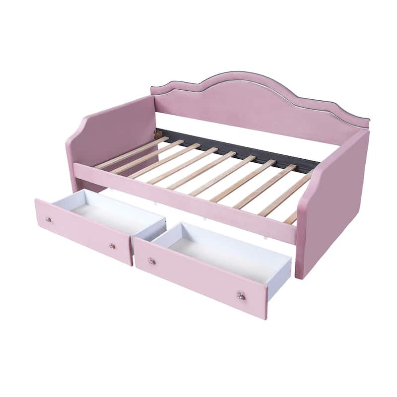 Velvet Upholstered Daybed with Color-Changing LED Light & Dual Drawers by Harper&Bright Designs