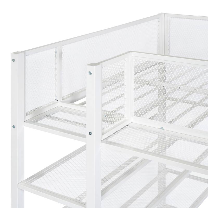 Metal Loft Bed with 4-Tier Shelves and Storage