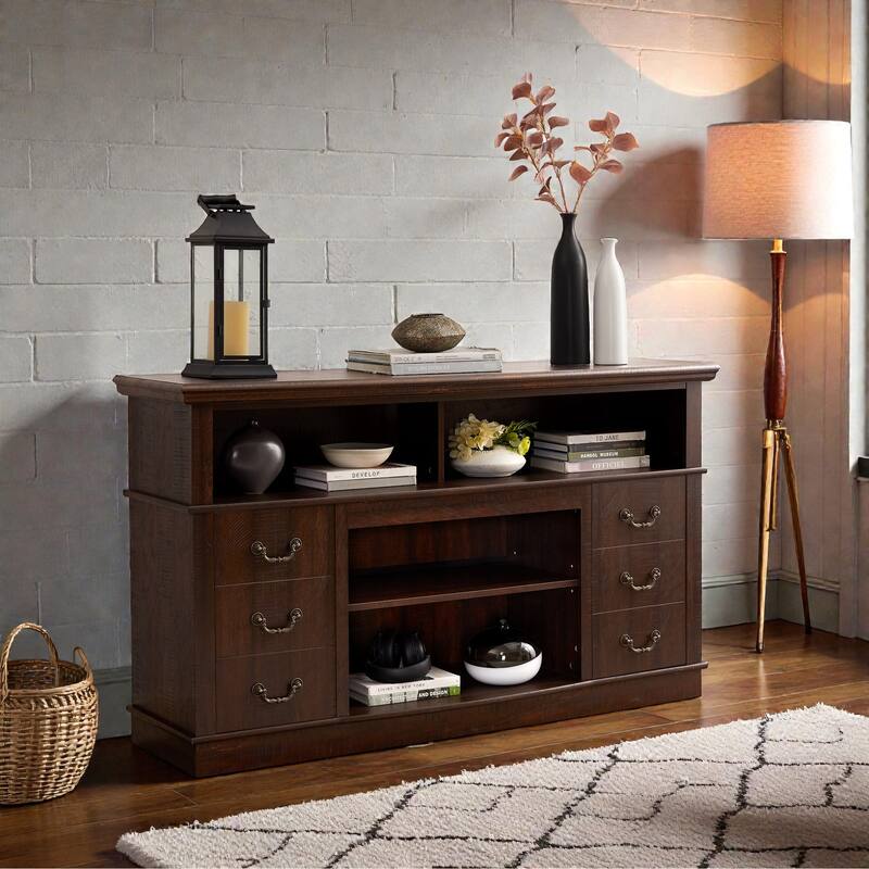 60" Retro Mid-Century Modern TV Stand for TVs Up to 65", Espresso Entertainment Center with Storage and Adjustable Shelves