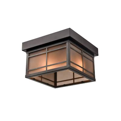 Millennium Lighting Brockston 1 Light Outdoor Flush Mount with Amber Frosted Glass Shade