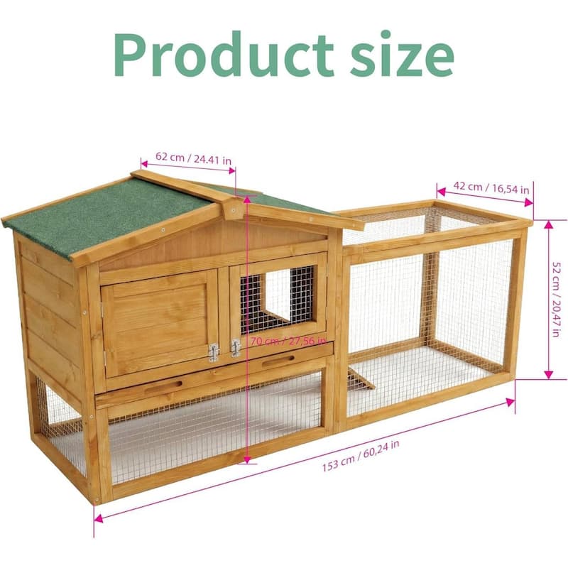60" Outdoor Indoor Large Rabbit Hutch for Rabbits, Chickens, Ducks