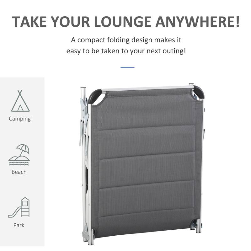 Foldable Outdoor Lounge Chair with 5-Position Recline, Cushioned Seat and Headrest for Beach Patio or Poolside