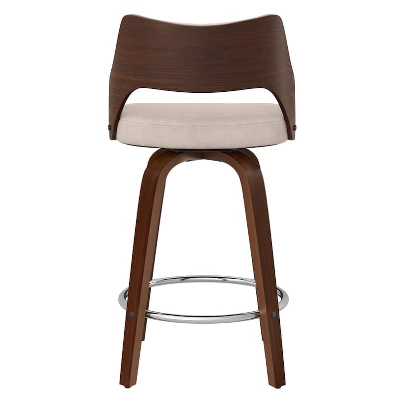 26.in Counter Height Stool Swivel Wooden Faux Leather Bar Stool with Curved Back